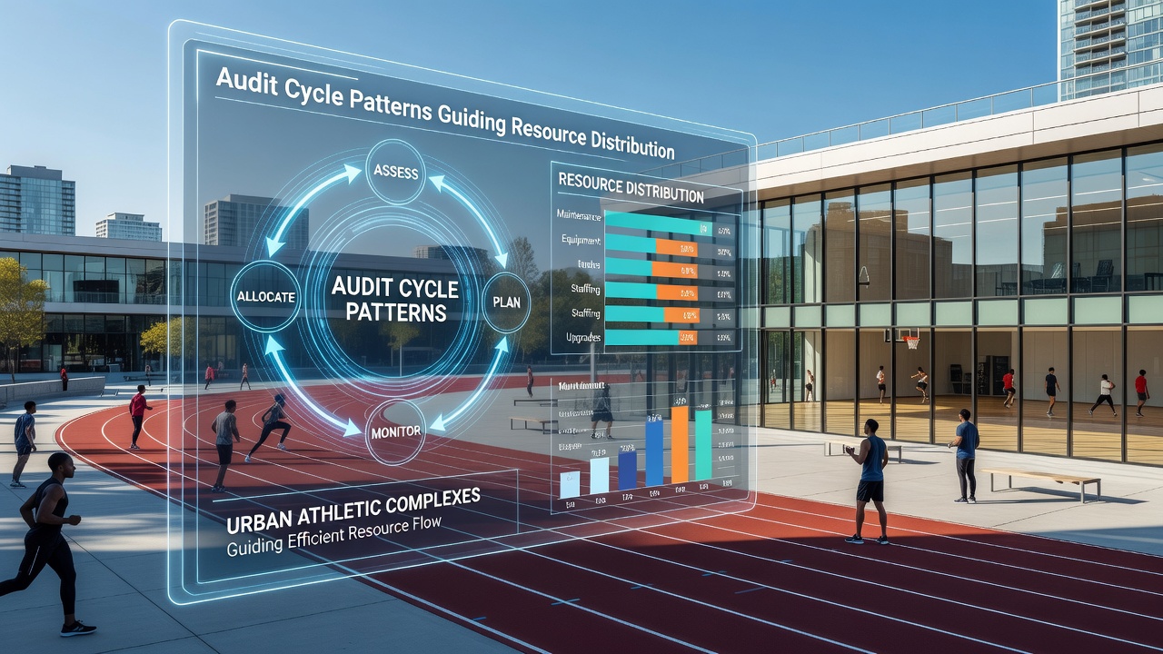 Resource allocation meeting where audit data charts guide budget decisions for athletic site upgrades