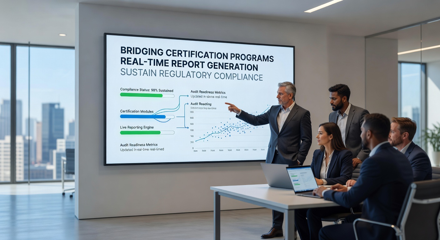 Digital dashboard displaying live compliance reports alongside staff certification statuses at a sports arena