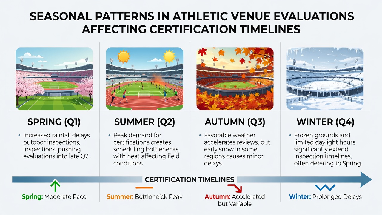 Inspectors reviewing venue documentation and equipment in a mid-season assessment at an athletic complex