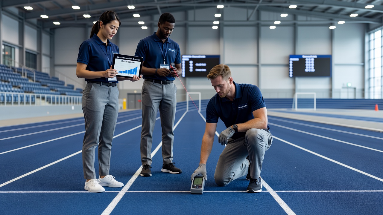 Technician using digital mapping equipment to assess playing field conditions at a regional sports venue
