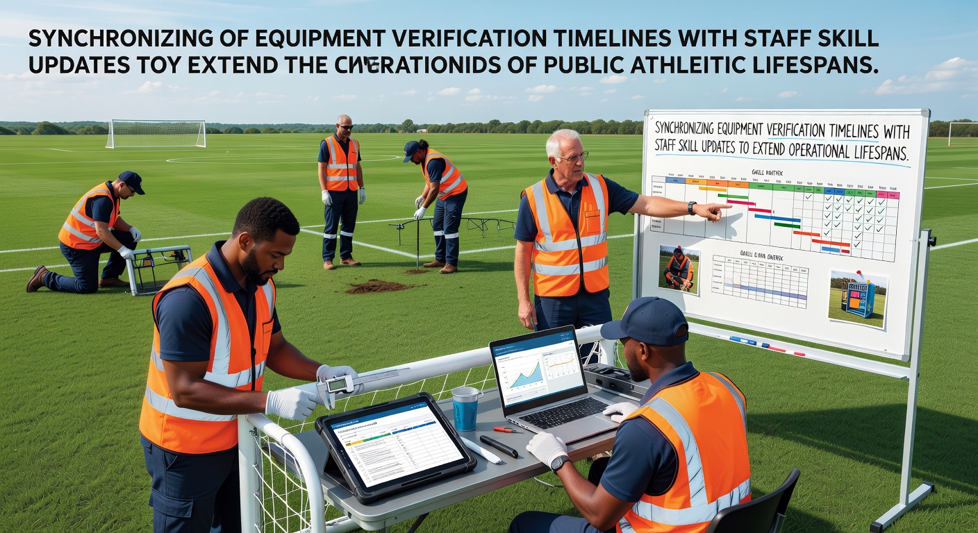 Public athletic field equipment undergoing verification checks alongside staff training sessions