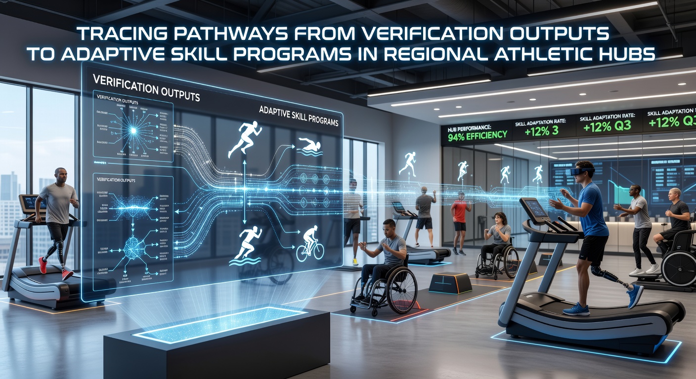 Regional athletic hub facility with staff reviewing verification reports on digital tablets during a training session